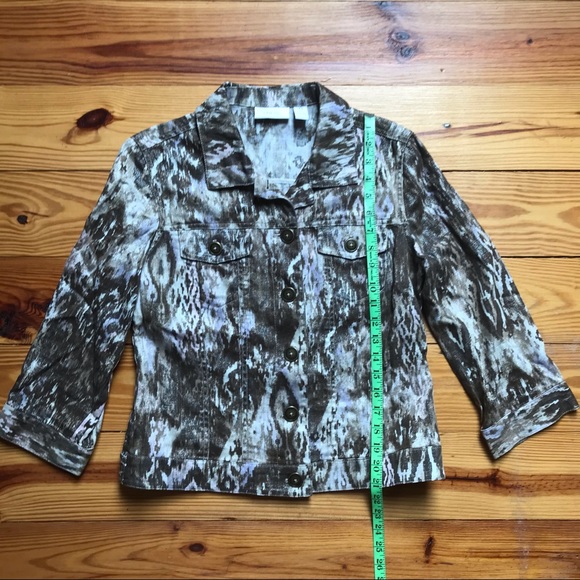 Chico Animal Print Brown Denim Jacket, EUC, S - Picture 7 of 14